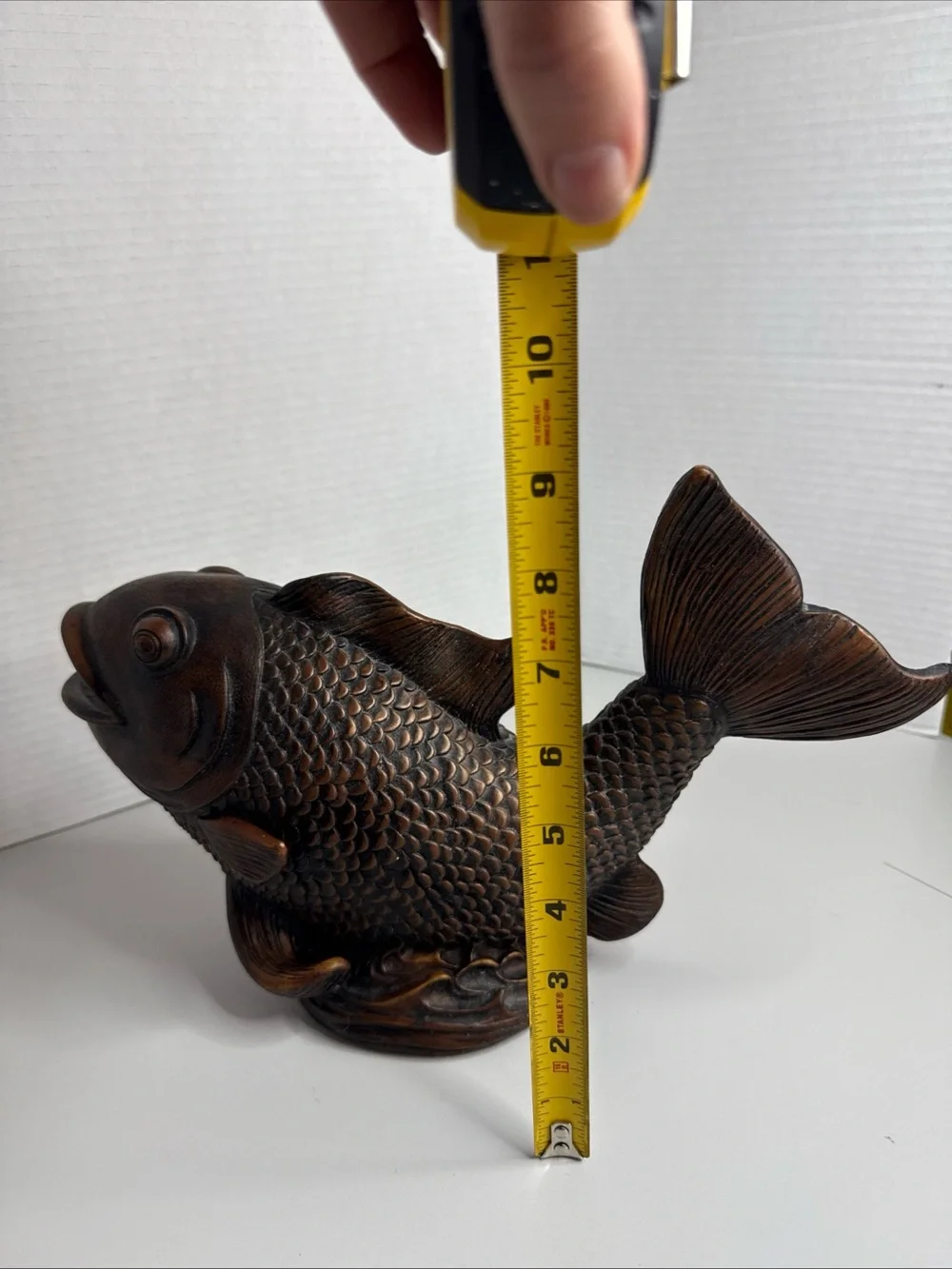 Decorative Bronze-Look Koi Fish Statue for Aquatic Décor - Brown